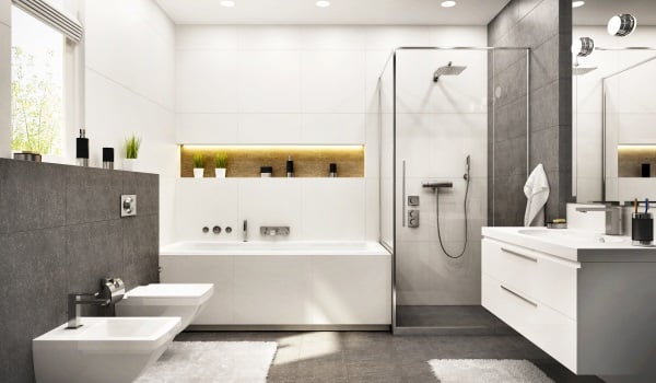 Salle de bain blanc et gris