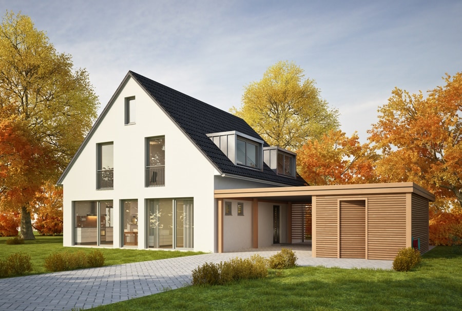 maison moderne avec carport en bois